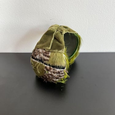 vintage 60s hat green velvet feathers headband fascinator head piece 