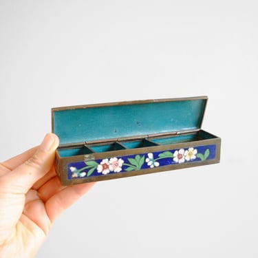 Vintage Brass and Enamel Cloisonne Stamp Box from China 