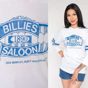 Vintage Billie's 1890 Saloon T Shirt 80s Bar Shirt Port Jefferson New York Graphic Tee Football Shirt 1980s Tshirt White Long sleeve Small S 