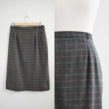 1980s Black Plaid Pencil Skirt 