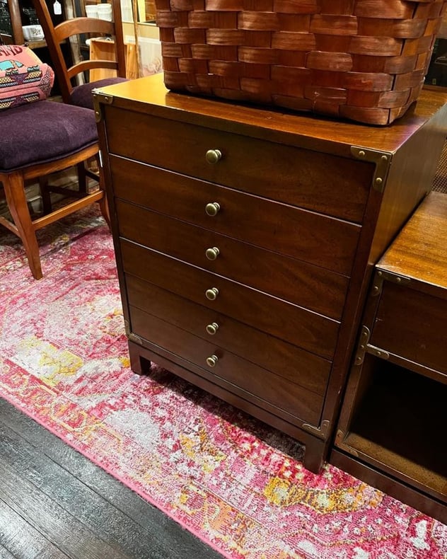 Barbados by Drexel side cabinet. 23” x18” x 30.5” Top 4 drawers are 3” deep inside 