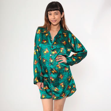 Green Button Up Nightie 90s Pajama Dress Shiny | Shop Exile - Tucson, AZ |  ATTIC
