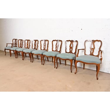 Kindel Furniture French Provincial Louis XV Carved Cherry Wood Dining Chairs, Set of Eight