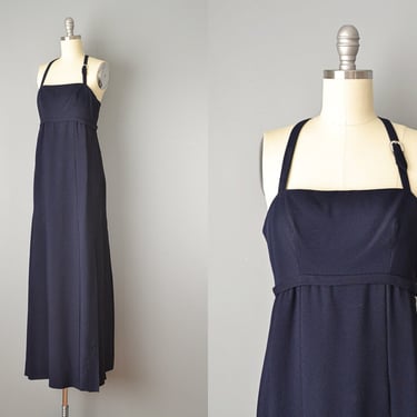 1960's Nina Ricci Navy Blue Silk Crepe Dress / Size Small 
