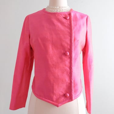 Bold 1960's Hot Pink Thai Silk Cropped Jacket / Sz M