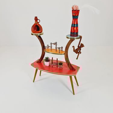 Rare Large German Plant Stand, Colorful Vintage Mid-Century Minimalist Indoor Plant Stand Side Table Retro flower table, 1950s 