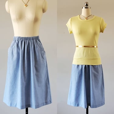 1980s Blue Denim-look Skirt with Pockets by Land n Sea 80's Skirt 80s Women's Vintage Size 