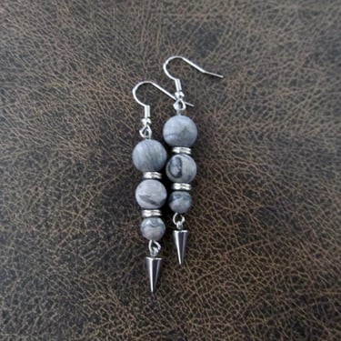 Gray stone dangle earrings 