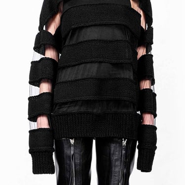 Oversized Wool Blend Sheer Stripes Knit Pullover