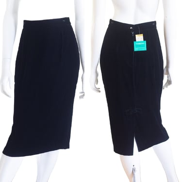 Vintage Black Velvet Skirt with Bow and Rhinestone Details 