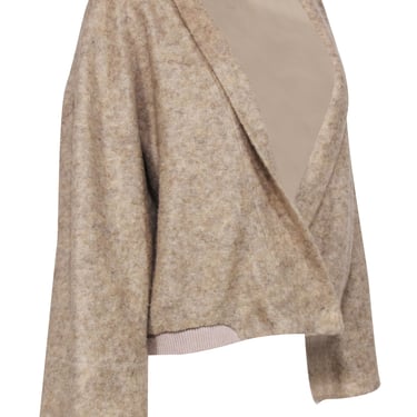 Badgley Mischka - Beige Wool Blend Faux Wrap Sweater w/ Bell Sleeve Sz 12