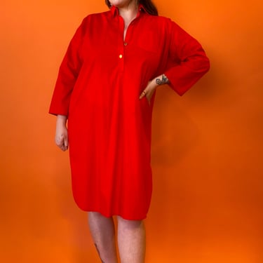 1980s Bright Red Shirtdress, sz. 3XL
