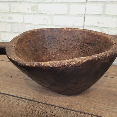 Vintage Handmade Wood Double Handled Bowl 