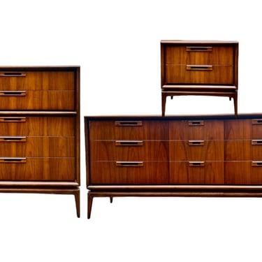 Free Shipping Within Continental US - Vintage Mid Century Modern Solid Walnut Dresser and End Table Set Dovetail Drawers 