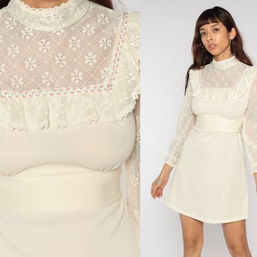 Vintage 60's/70's Handmade Off White Crochet Peplum Babydoll online Empire Waist Top