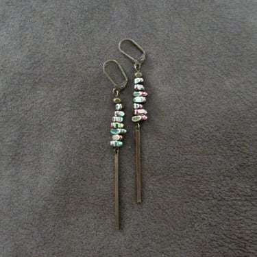 Minimalist multicolor hematite nugget and bronze earrings 