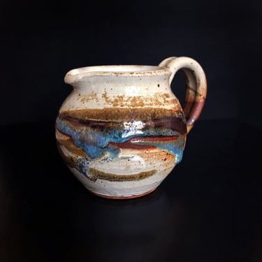 Vintage Studio Art Pottery Pitcher, Brown Blue Glaze, 1970's Creamer, Stoneware, Ceramic Bowl , Dishes, Vase 