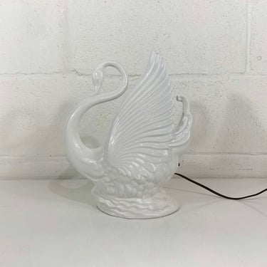 Vintage Maddux California White Swan TV Lamp Planter Ceramic Night Light Hollywood Regency Accent Lighting Decor Art Deco Lamp Table 1950s 