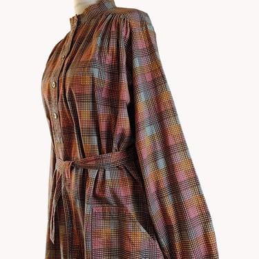 Marimekko 1970s Check Print Cotton Smock Dress Made in Finland Size M 