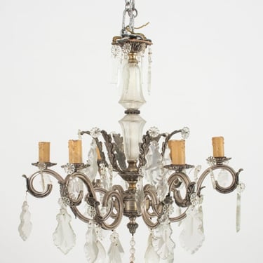 Italian Silvered Bronze Crystal 6-Light Chandelier