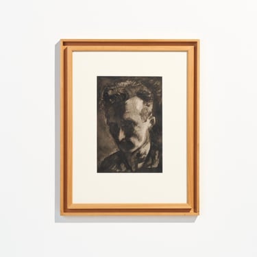 Vintage 1951 Framed Charcoal and Graphite Portrait Drawing of Man // Mid-Century Moody Gallery Wall Art // Artist Signed J. M. Sorgue 