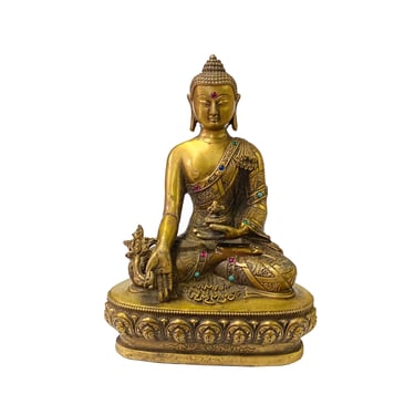 Chinese Distressed Bronze Color Metal Sitting Lotus Buddha Statue ws2122E 