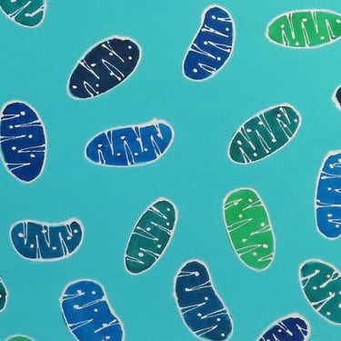 Green and Blue Mitochondria - original watercolor painting - cell biology art 