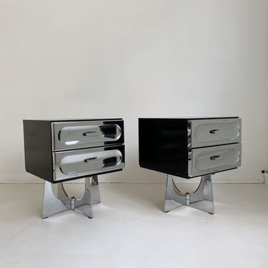 SPACE AGE CHROME NIGHTSTANDS BY HENRI VALLIÈRES, 60's