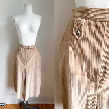 Vintage Beige Corduroy Midi Skirt / 24