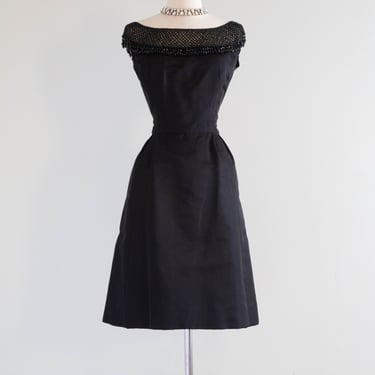 Elegant 1960's Black Silk Cocktail Dress By Harvey Berin / Small