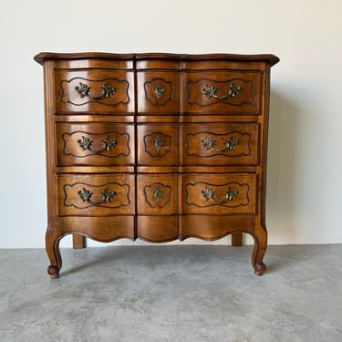 Vintage French Louis XV Style Carved Cherry Three - Drawers Nightstand 