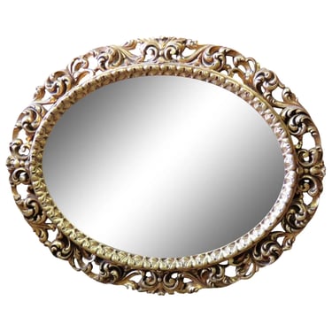 Large Gilded Gold Leaf Victorian Reticulated Oval Mirror Vertical Horizontal 