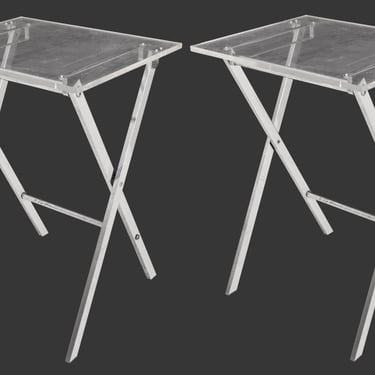 Mid-Century Modern Acrylic &amp; Metal Folding Table, Pair