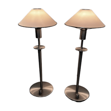 Pair of German Holtkoetter Leuchten Nickel Glass Lamps JS188-12