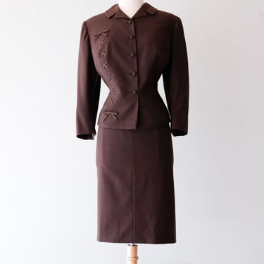 Fabulous 1950’s Chocolate Brown Saks Fifth Avenue Ladies Suit / Sz M