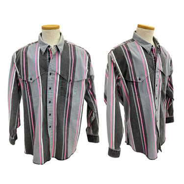 Vtg Vintage 1990s 90s Neon Pink Wrangler Brush Popper Western Shirt 