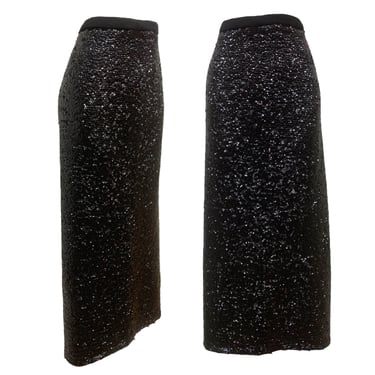 Vtg Vintage 1950s 50s Glam Black Sequin Knit Wiggle Bombshell Pinup Maxi Skirt 