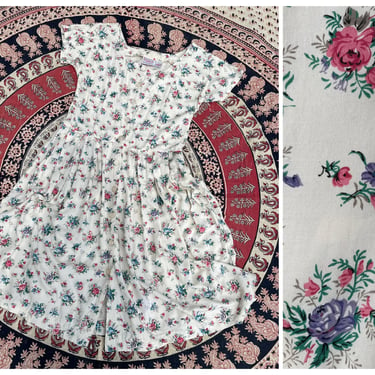 Vintage ‘80s ‘90s PUTUMAYO cottage floral print rayon dress | summer cottage core dress, S 
