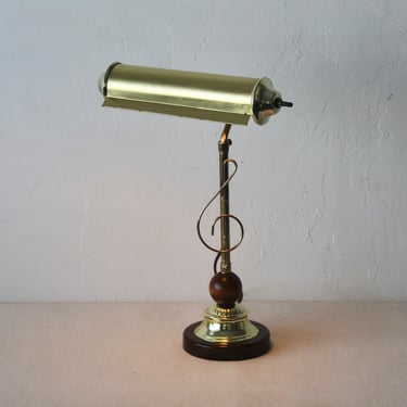 Vintage Gold Brass Finish Wood Musical Note Adjustable Height Desk Table Lamp 