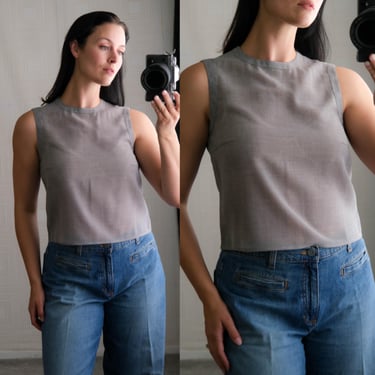 Vintage 90s MONDI Knit Wool Semi Sheer Tailored Tank Top in Grey | Made in Portugal | 1990s Designer Wool Tank Top Escada Style Blouse 
