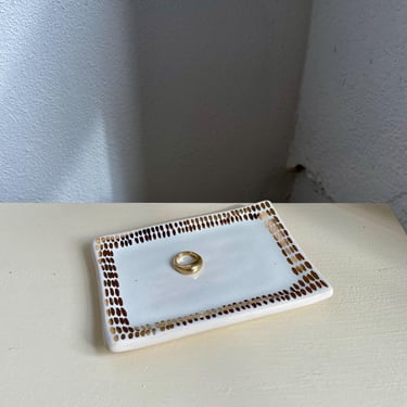 White and Gold Ceramic Vanity Tray, Small Jewelry Tray, The Object Enthusiast Ceramic Tray with Gold, Ceramic Home Decor 