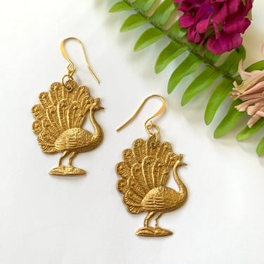 Brass Peacock Earrings