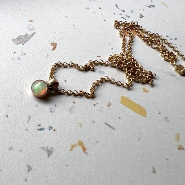 4mm Genuine Opal Pendant in Solid 14k Gold Bezel  Tiny Pendant Choker Necklace Opal Charm 