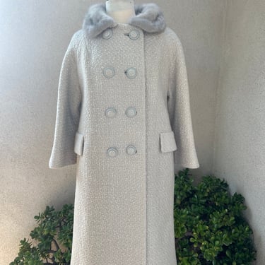 Vintage 60s tweed wool coat mink collar sz M/L Miller Schulman for Kalin’s 