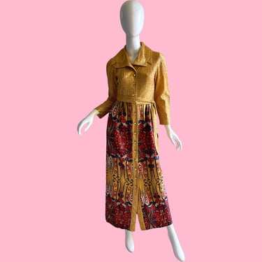 70s Vintage Gold Lame Dress, Metallic Rhinestone Evening Gown Small 