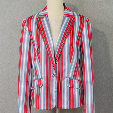 Preppy Striped Blazer - Red, Blue, Striped - Cotton - Cotton Sateen - Jones New York - Size 12 