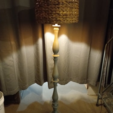Contemporary Turned Wood Floor Lamp with Shade