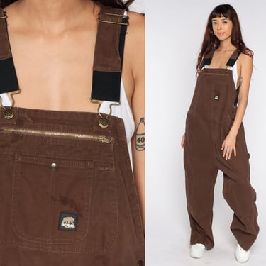 Brown Work Overalls Baggy Zipper Pants Cargo Dungarees Grunge Normcore Bib Workwear Vintage Berne Work Wear Men's 42 X 30 Large L 
