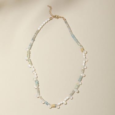 Aquamarine Moonstone Freshwater Pearl Labradorite Blue Gemstone Beaded Necklace 