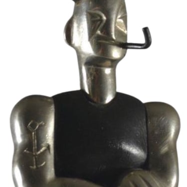 Popeye Sailor European Sculpture Ebony and Metal Art Deco